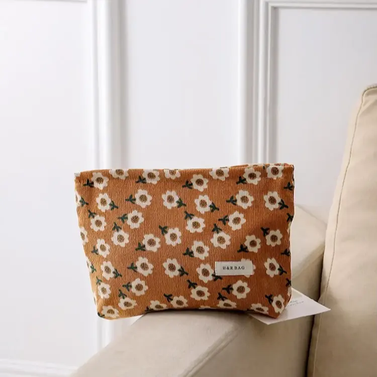 Vintage Floral Corduroy Accessory Bag (Mustard)