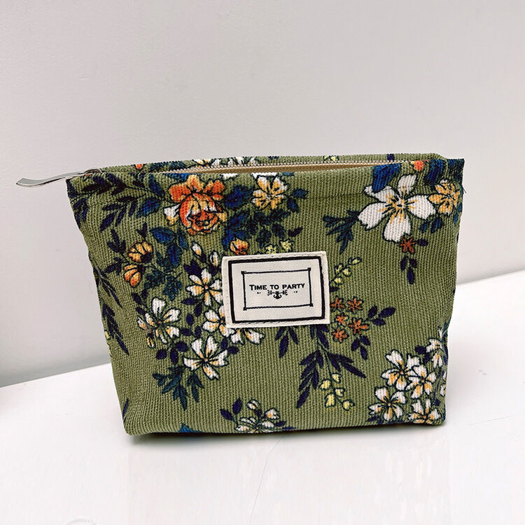 Corduroy Floral Acessory Bag (Olive)