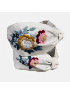 Quince Fables Floral Embroidered Top-Knot Headband (Alabaster)