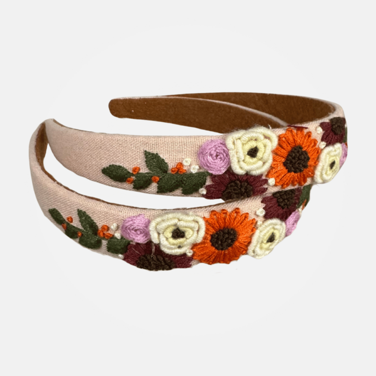 Quince Fables Floral Embroidered Elena Headband (Sunflower)