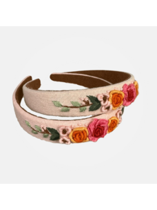 Quince Fables Floral Embroidered Elena Headband (Fuchsia/Orange)