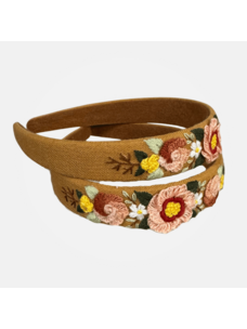 Quince Fables 3D Floral Embroidered Brianna Headband (Camel)
