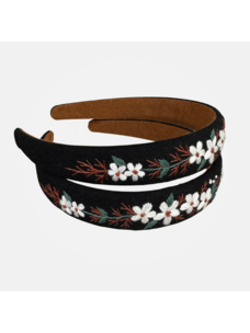 Quince Fables 3D Floral Embroidered Brianna Headband (Black)
