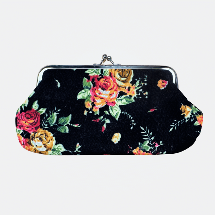 Long Floral Coin Purse (Black)