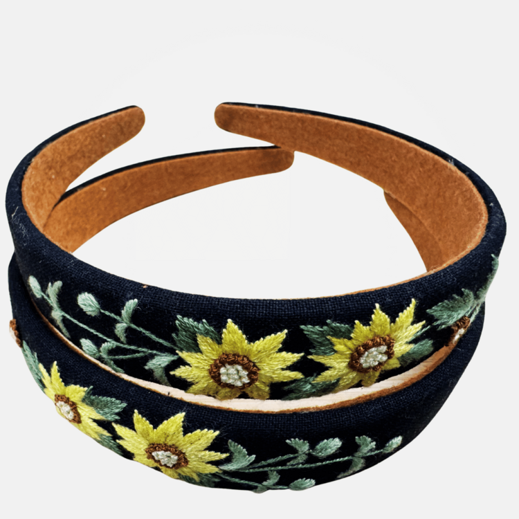 Quince Fables Lily of The Valley Embroidered Headband (Black Sunflower)