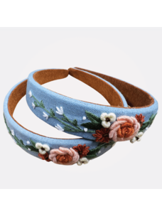 Quince Fables Floral Embroidered Elena Headband (Brown Flower)