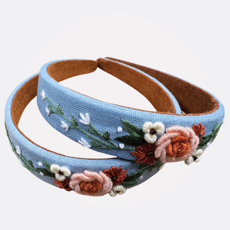 Quince Fables Floral Embroidered Elena Headband (Brown Flower)