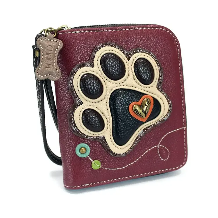 Chala Ivory Paw Print Zip Around Wallet