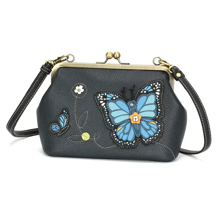 Chala Blue Butterfly Kisslock Crossbody