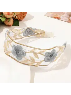 Mesh Embroidered Flower Headband (Grey)