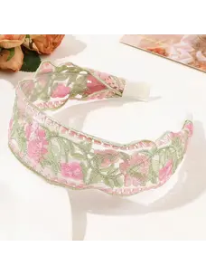 Mesh Embroidered Flower Headband (Green)