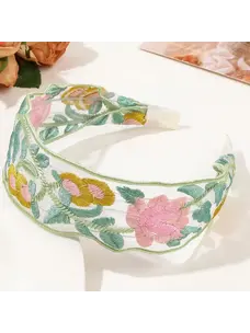 Mesh Embroidered Flower Headband (Dark Green)