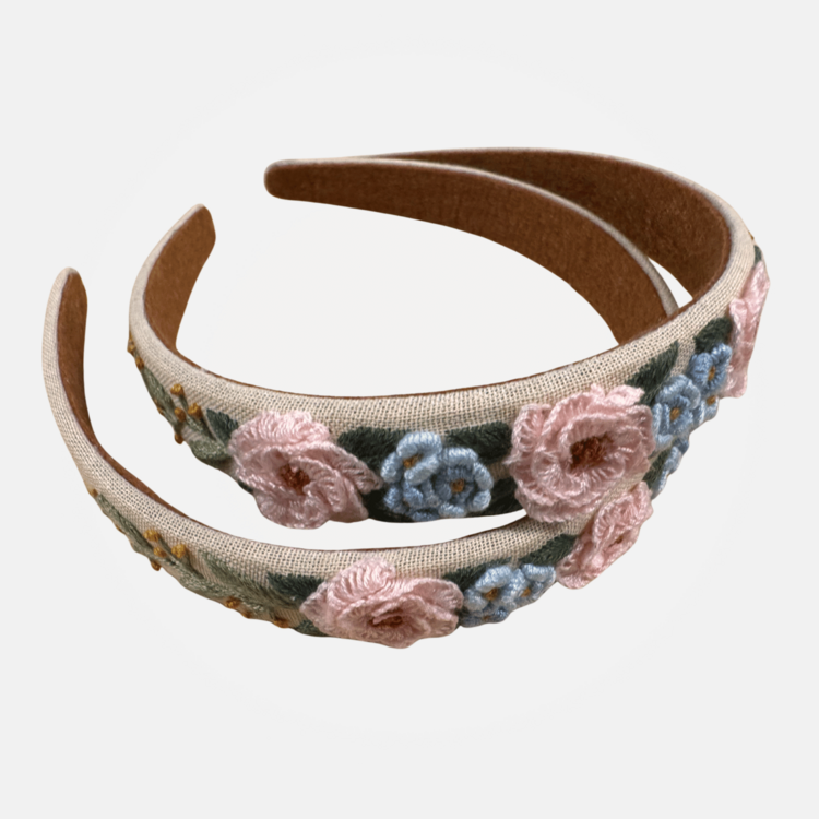 Quince Fables 3D Floral Embroidered Claire Headband (Beige)