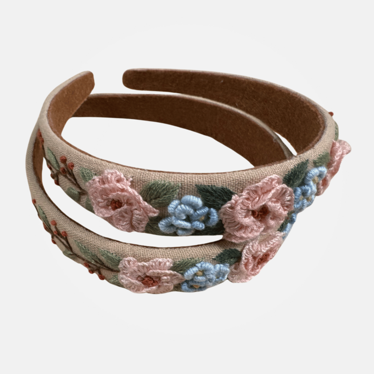 Quince Fables 3D Floral Embroidered Claire Headband (Sand)