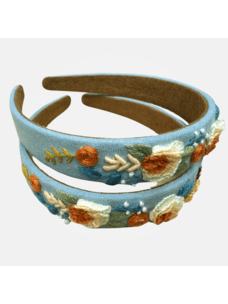 Quince Fables 3D Floral Embroidered Claire Headband (Light Blue)
