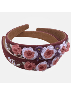 Quince Fables 3D Floral Embroidered Claire Headband (Maroon)