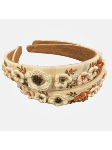 Quince Fables 3D Floral Embroidered Claire Headband (Tan)