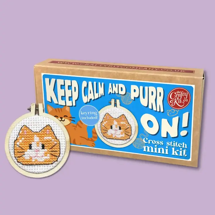 The Crafty Kit Company Keep Calm and Purr On! Mini Matchbox Cross Stitch Kit
