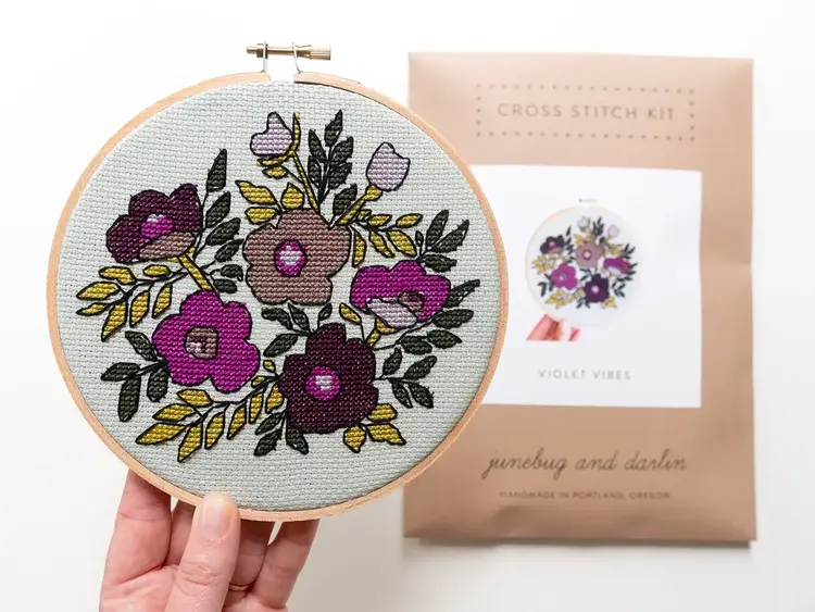 Junebug and Darlin Violet Vibes Cross Stitch Kit