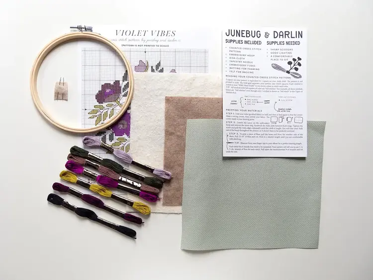 Junebug and Darlin Violet Vibes Cross Stitch Kit