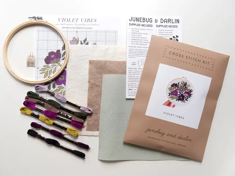 Junebug and Darlin Violet Vibes Cross Stitch Kit