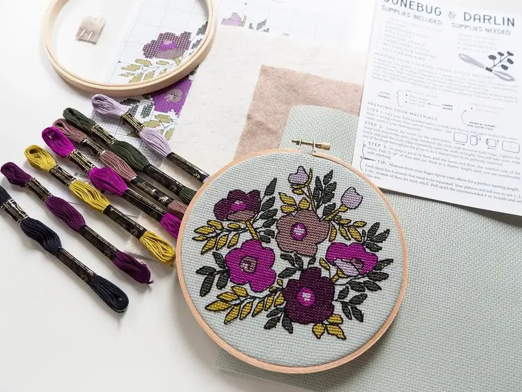 Junebug and Darlin Violet Vibes Cross Stitch Kit
