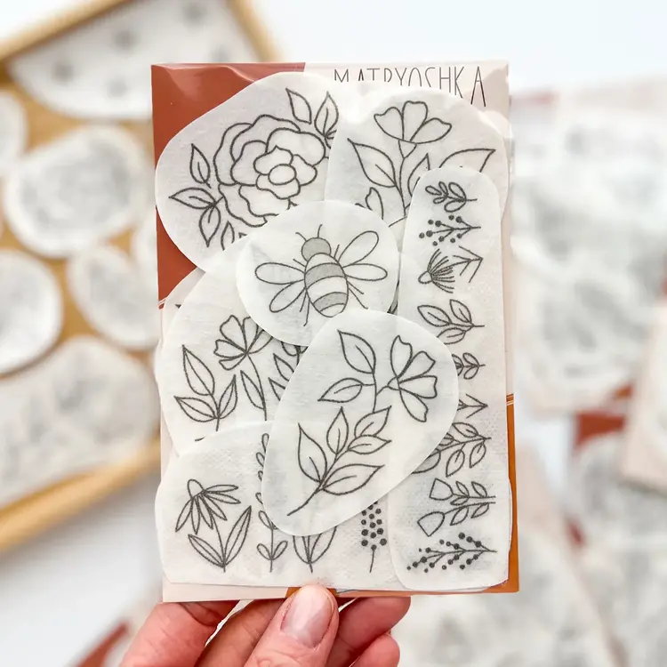 Matryoshka Doll Shop Stick & Stitch Embroidery Patterns (Flowers & Bees)
