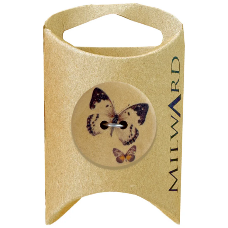 Milward Green MGB501-1 1/16“ Wooden 2-hole Butterfly Print Butto