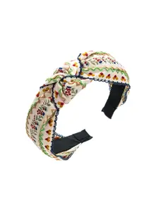 Embroidered Floral Headband (Beige)