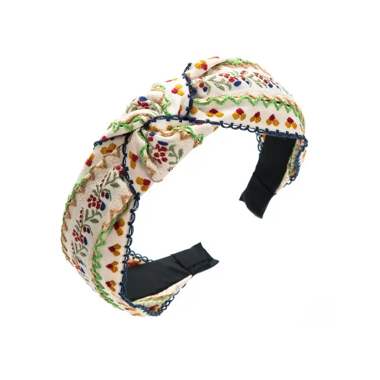 Embroidered Floral Headband (Beige)