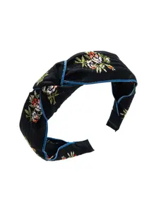 Embroidered Floral Headband (Black)