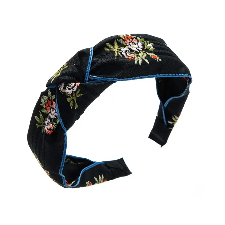 Embroidered Floral Headband (Black)