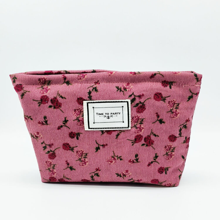 Vintage Floral Corduroy Accessory Bag (Red)