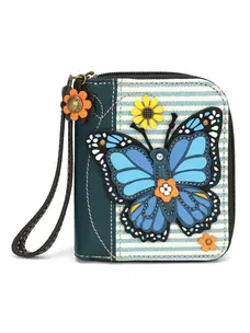 Chala Blue Butterfly Zip Around Wallet