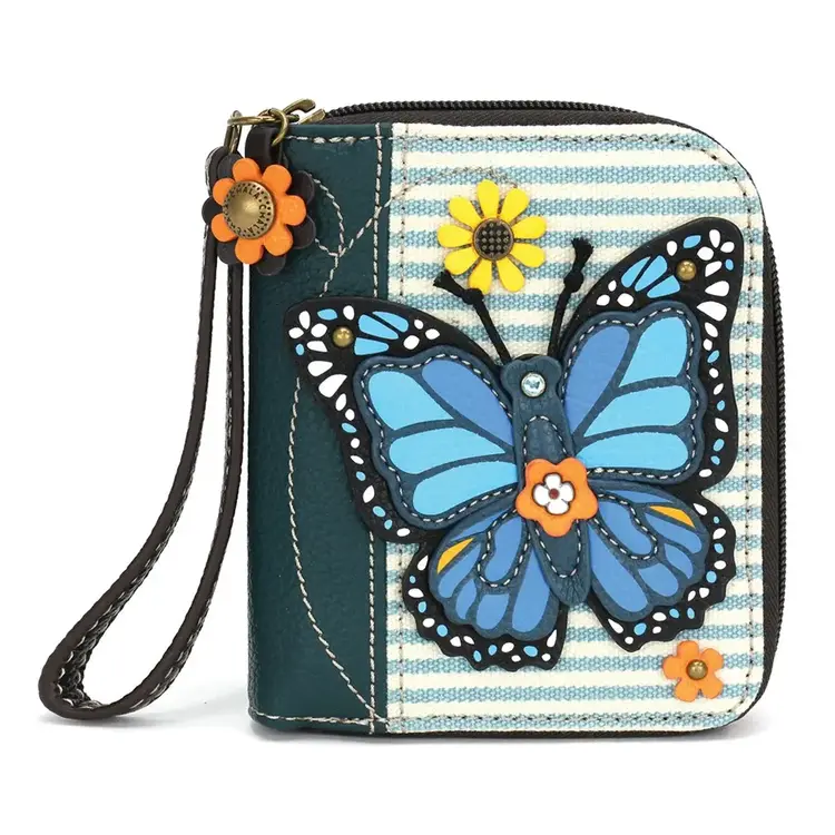 Chala Blue Butterfly Zip Around Wallet