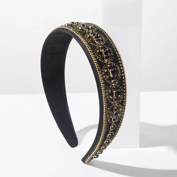 Vintage Jeweled Headband | Black & Gold