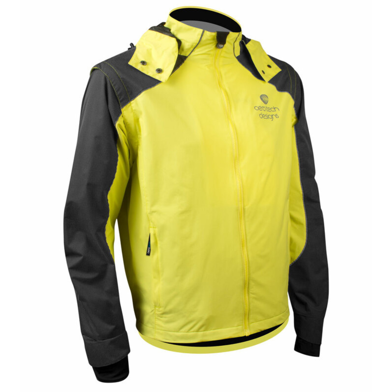 Aero Tech Men's Aero Reflective Cycling Rain Coat - Waterproof Jacket with Zip-Off Sleeves