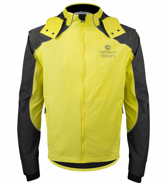 Aero Tech Men's Aero Reflective Cycling Rain Coat - Waterproof Jacket with Zip-Off Sleeves
