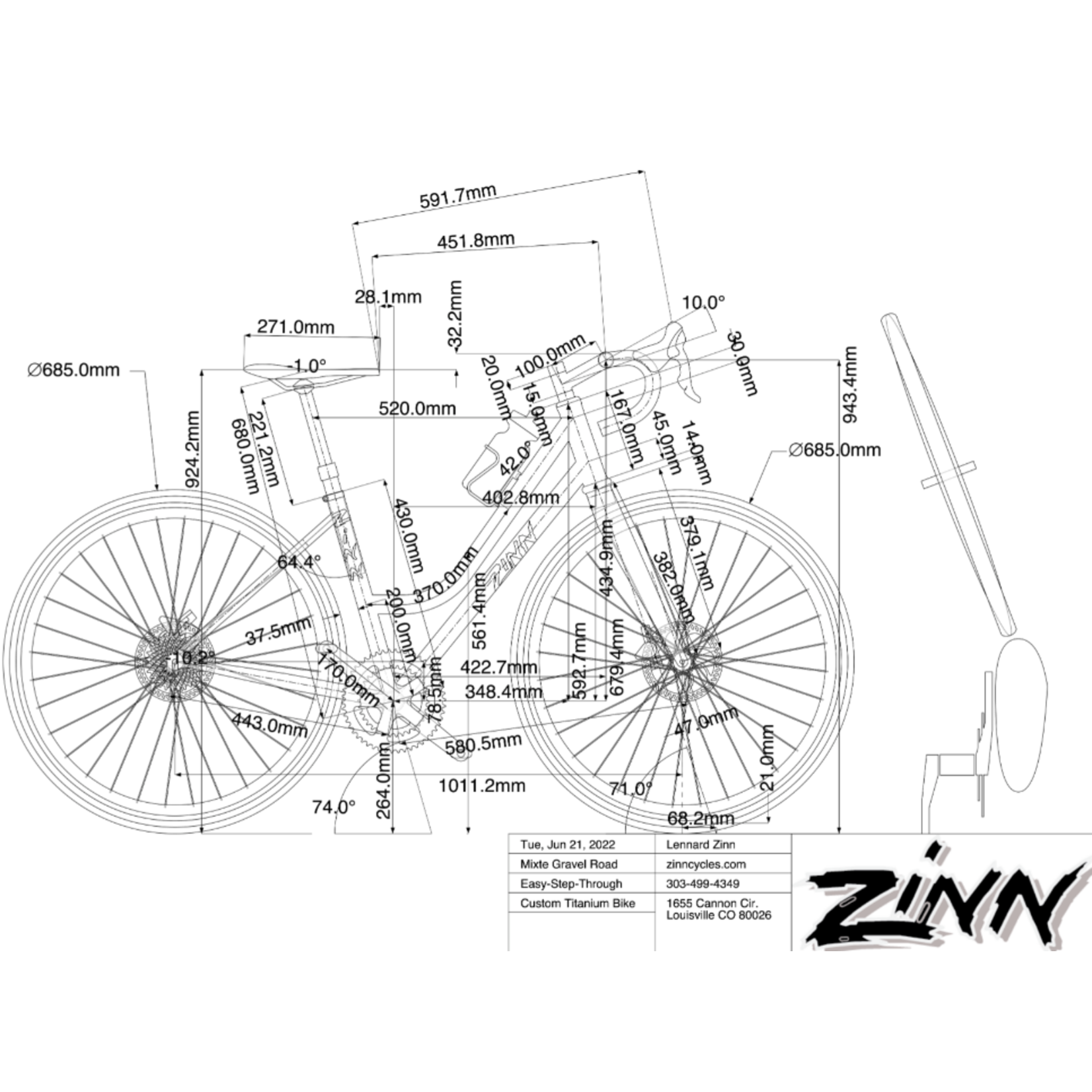 Zinn Custom Titanium Mixte-Frame Road Bike with Dropper Post
