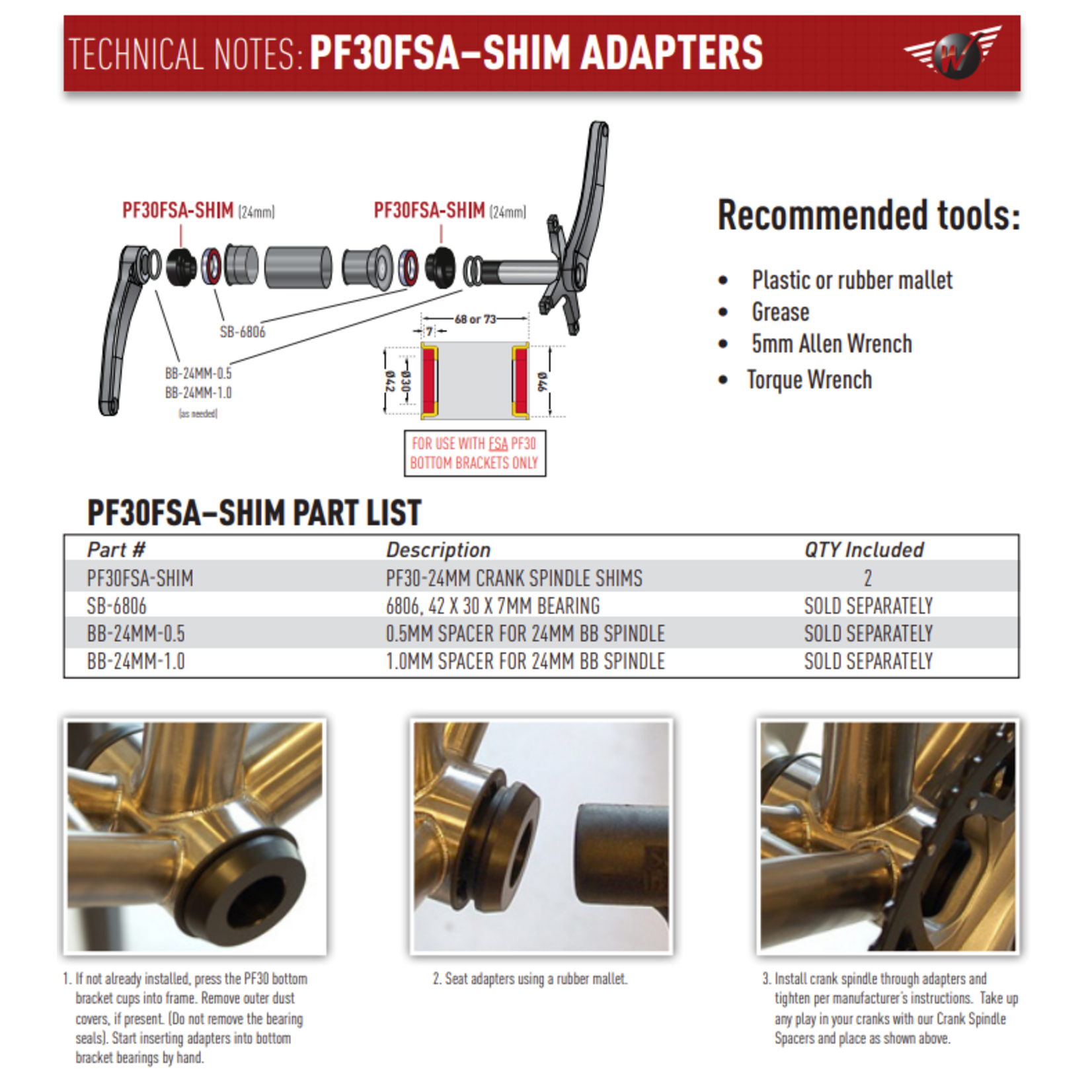 Wheels Manufacturing Wheels Mfg - BB Adapter: FSA Pressfit 30 for Shimano