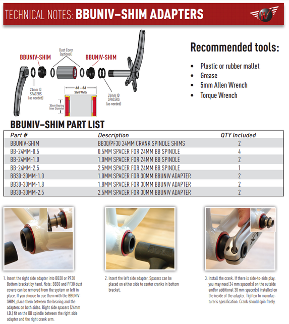 Wheels Mfg Bottom Bracket Adapter - BB/PF30 Universal Adapter for 24mm Spindle Cranks (Shimano, FSA, etc.)