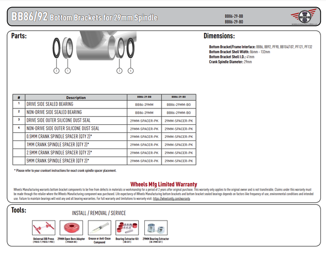 Wheels Mfg Bottom Bracket - BB86 to 29MM (DUB Compatible) Flanged, Dual Row PressFit 86/92 ABEC-3 Bottom Bracket Wheels Mfg Bottom Bracket - BB86 to 29MM (DUB Compatible) Flanged, Dual Row PressFit 86/92 ABEC-3 Bottom Bracket