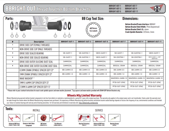 Wheels Manufacturing BBRight Thread-Together 30mm Bottom Bracket with ABEC-3 Bearings