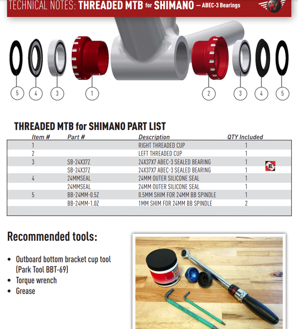 Wheels Mfg Bottom Bracket - BSA Threaded MTB ABEC-3 BB for 24mm Cranks (Shimano)