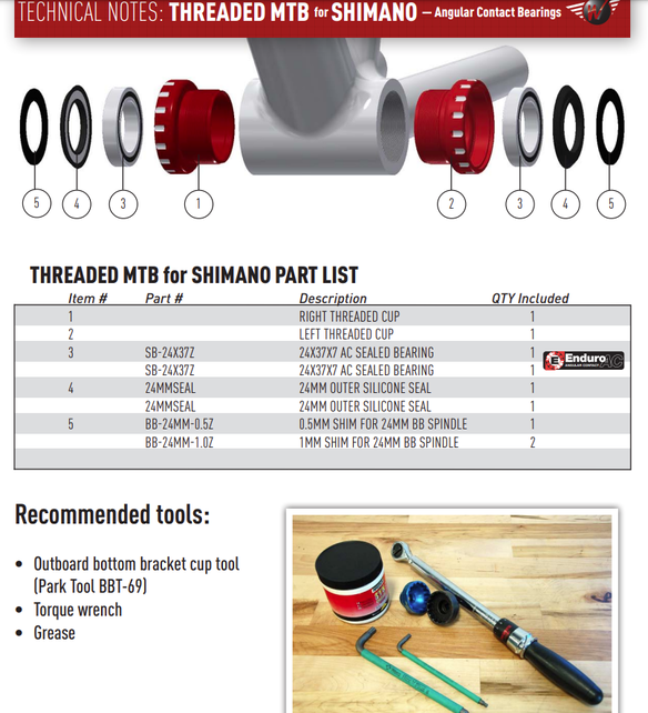 Wheels Manufacturing BSA Bottom Bracket - Shimano MTB Angular Contact Bearings Black Cups