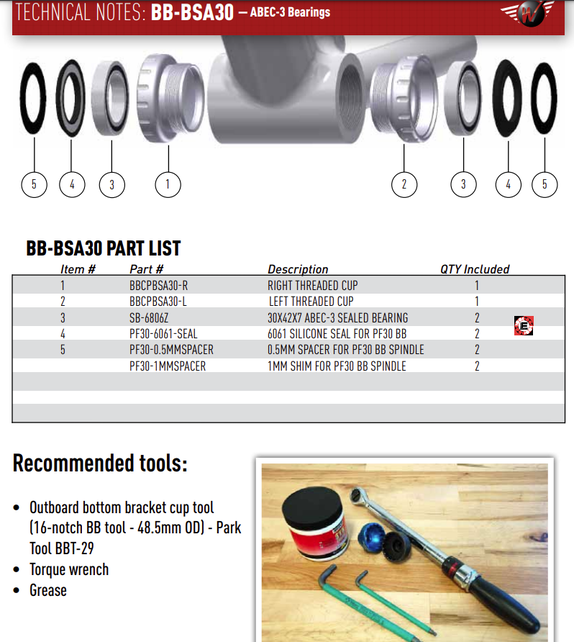 Wheels Manufacturing BSA 30 Bottom Bracket - English (BSA) Frame Interface ABEC-3 Bearings For 30mm Spindle Black