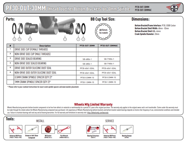 Wheels Mfg Bottom Bracket - PF30 OUT, 30mm, Angular Contact