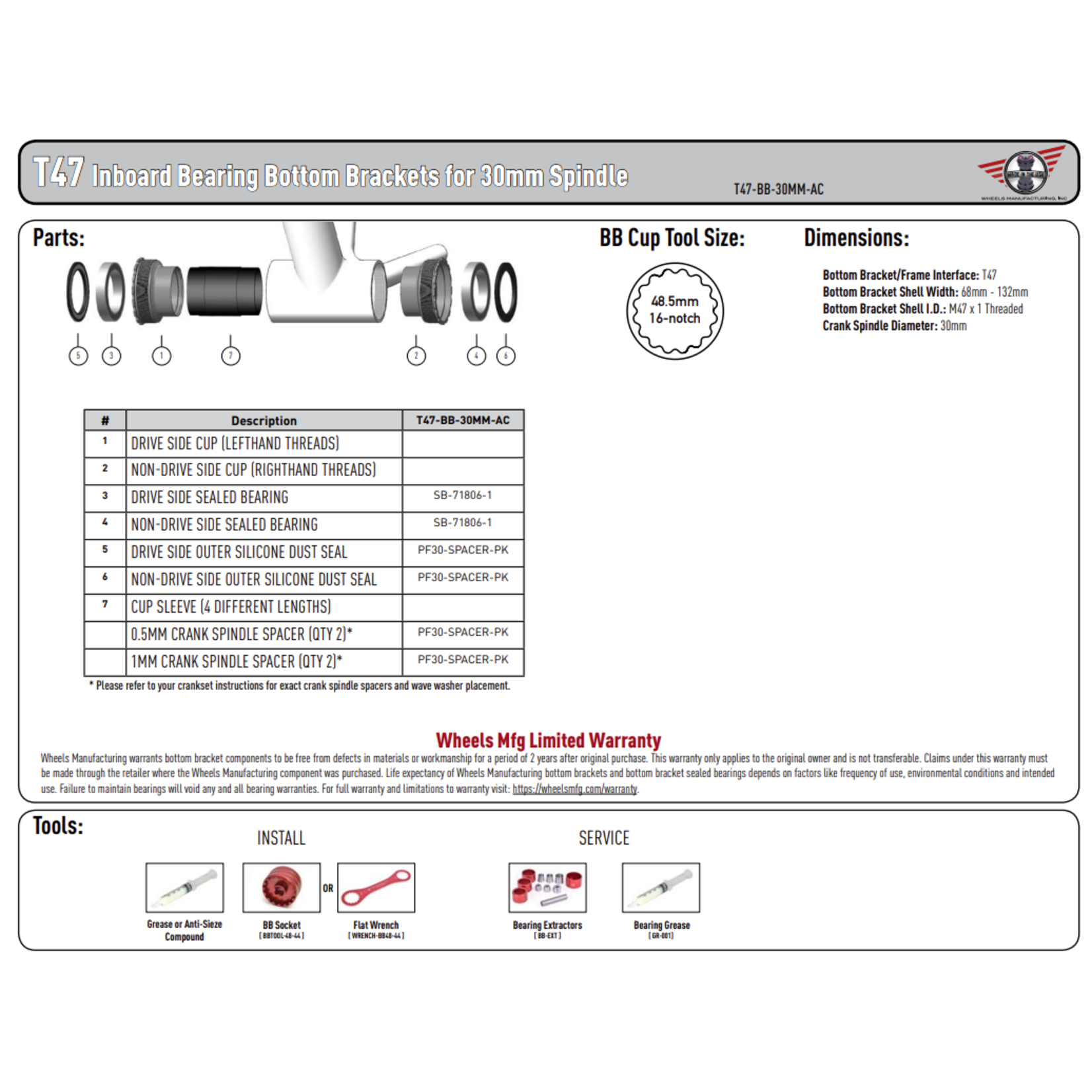 Wheels Manufacturing Wheels Mfg Bottom Bracket - T47 ABEC-3 BB for 29mm SRAM DUB Compatible Cranks