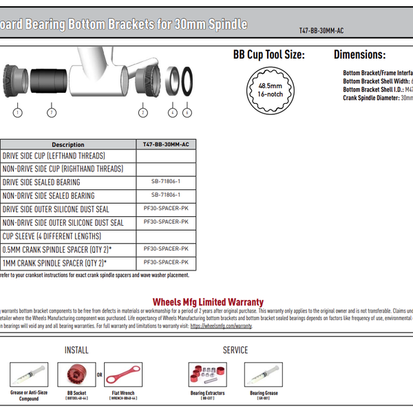 Wheels Mfg Bottom Bracket - T47 ABEC-3 BB for 29mm SRAM DUB