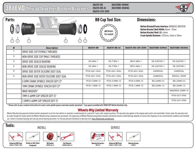 Wheels Mfg Bottom Bracket -386EVO ABEC-3 BB for 24mm (Shimano) Cranks
